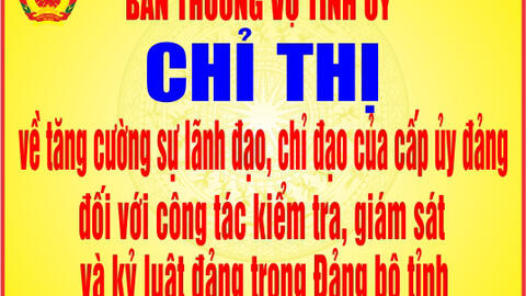 Chỉ thị về tăng cường sự lãnh đạo, chỉ đạo của cấp ủy đảng đối với  công tác kiểm tra, giám sát và kỷ luật đảng trong Đảng bộ tỉnh